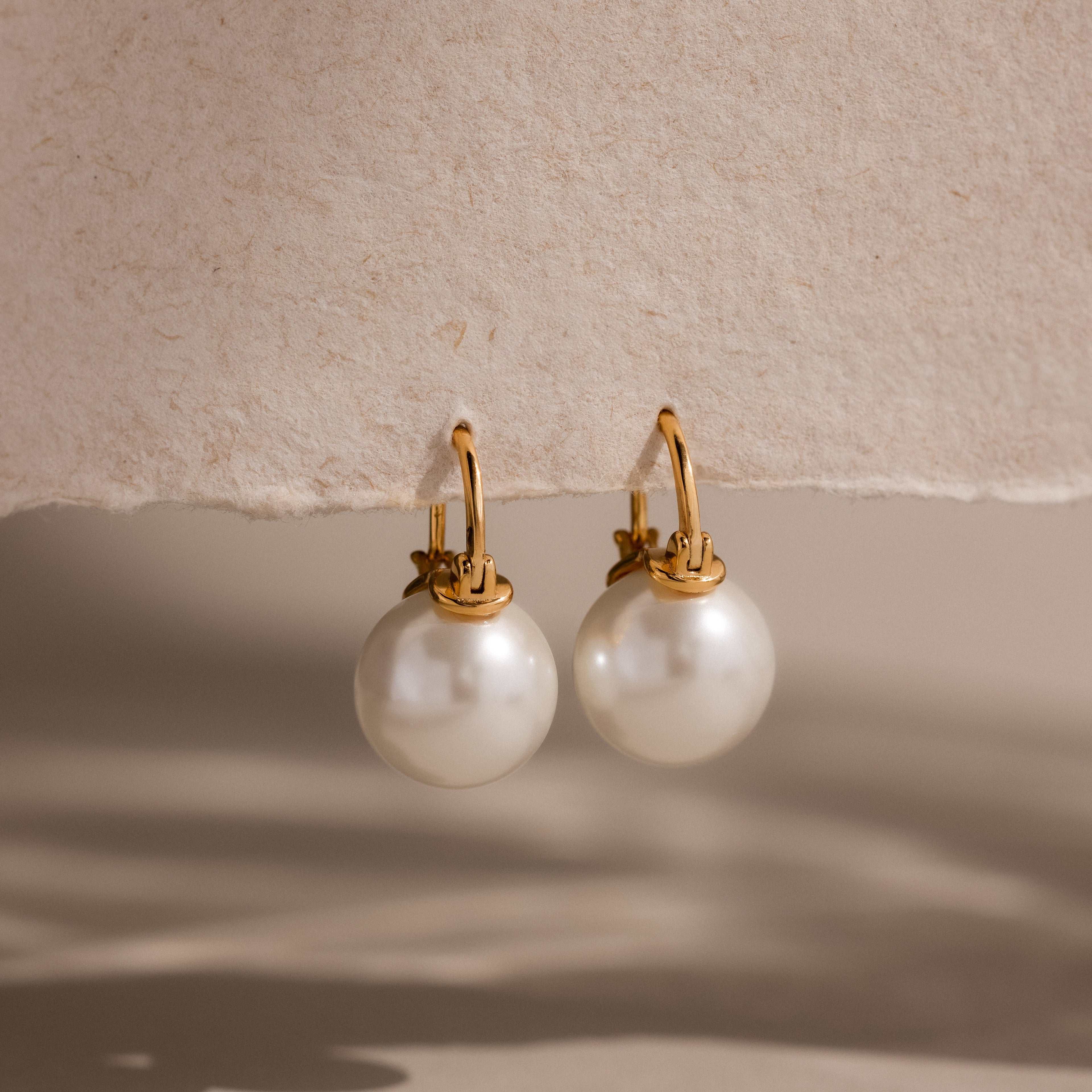 Pearl Dome Drop Earrings in 18K Gold