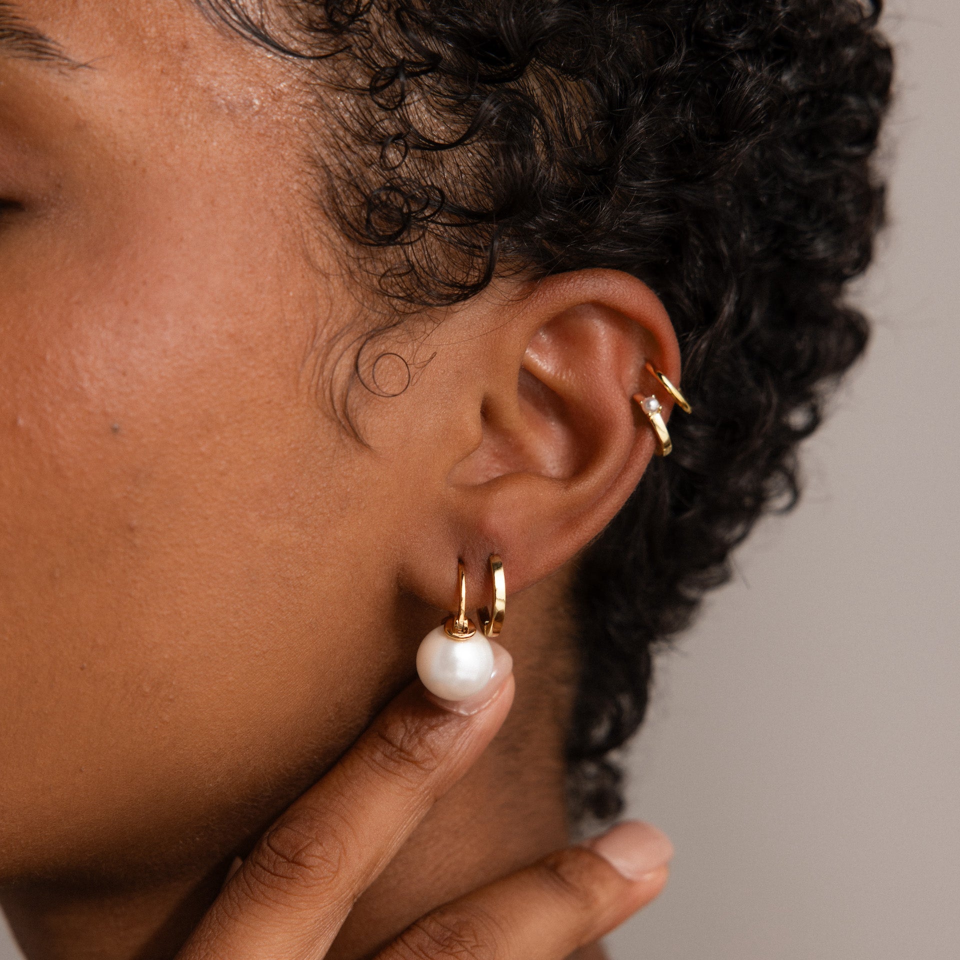 Pearl Dome Drop Earrings in 18K Gold