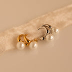 Pearl Drop Huggies in Sterling Silver