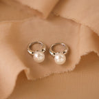 Pearl Drop Huggies in Sterling Silver